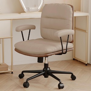 SUGOLD Modern Office Chair Mid-Back PU Leather Desk Chair with Comfy Arms and Lumbar Support for Small Spaces - 1 of 4