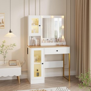 Makeup Vanity Desk with Mirror,RGB Lights,Charging Station,Storage Drawers - 1 of 4