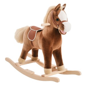 Kids Rocking Horse Plush Toddler Rocker Wooden Base Ride On Toy - 1 of 4