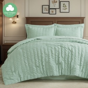 Cozy Comfort Sage Green Queen Size Comforter Set - Bed in a Bag 7 Pieces Stripes Seersucker Bedding Set, Soft Lightweight Down Alternative Comforter, - 1 of 4