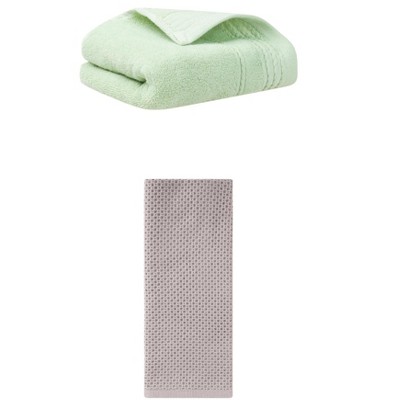 REGALWOVEN Solid Stripe Pattern Bathroom Face Hand Towels 14" x 30"/13" x 30" 2 Pcs