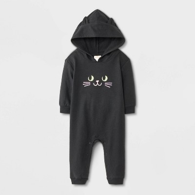 Baby Halloween Cat Hooded Romper - Cat & Jack™ Black