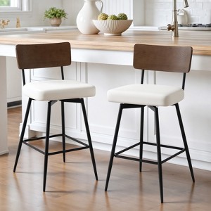Bekrvio 26" Counter Height Swivel Counter Stools Set of 2/3,Mid-Century Modern Faux Leather Bar Chairs with Walnut Back for Kitchen Island - 1 of 4