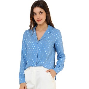 INSPIRE CHIC Women's Vintage Notched Lapel Long Sleeve Printed Button Down Tops - 1 of 4