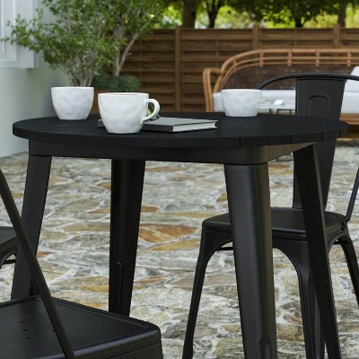 30" Black Round Poly Resin and Steel Outdoor Dining Table