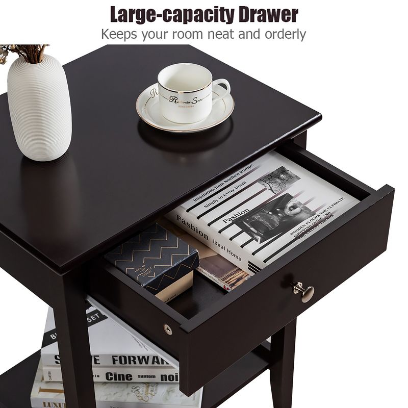 Costway Nightstand End Table Storage Display Bedroom Furniture Drawer Shelf Beside White\Brown\Grey, 5 of 13