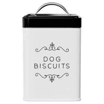 Amici Pet Sparky Dog Biscuits Metal Storage Canister, 36 oz. , White & Black