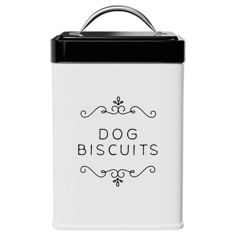 Amici Pet Sparky Dog Biscuits Metal Storage Canister, 36 oz. , White & Black, 1 of 8