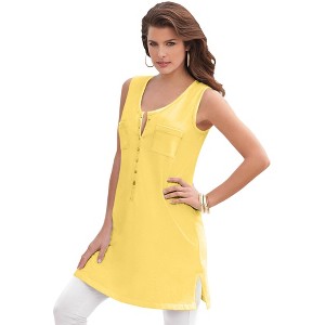 Roaman's Women's Plus Size Henley Ultimate Tunic Tank - 1 of 4