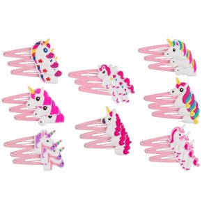 Juvale 24-Pack Pink Rainbow Unicorn Hair Clips Pins Anti-Slip Hairclips for Girls Party Favors - 1 of 4