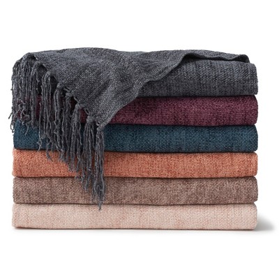 Cabernet Viscose Chenille Throw Blanket with Fringe