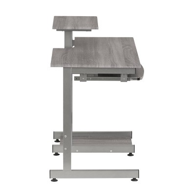 Sleek Gray MDF and Steel Compact Computer Desk with Drawers