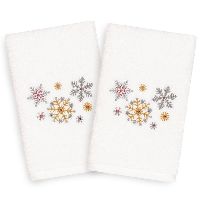 2pk Snowfall Holiday Hand Towel Set White - Linum Home Textiles, 4 of 5