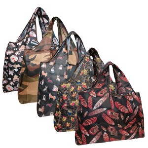Wrapables Large Foldable Tote Nylon Reusable Grocery Bags, 5 Pack - 1 of 4