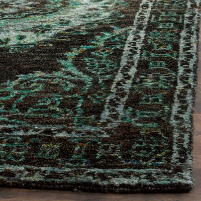 Hand-Knotted Chocolate and Aqua Wool Viscose Area Rug, 4' x 6'