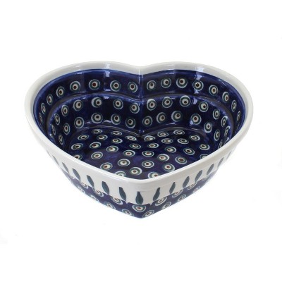 Blue Rose Polish Pottery Peacock Large Heart Bowl