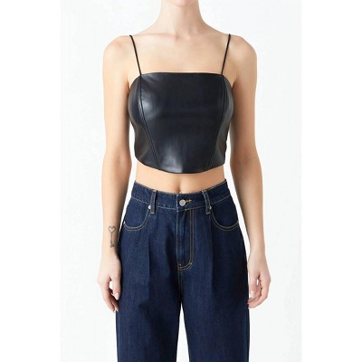 Women's Vegan Leather Corset Top - Grey Lab L : Target
