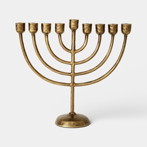 Classic Menorah Metal Hanukkah Candle Holder Gold - Threshold™ - 1 of 3