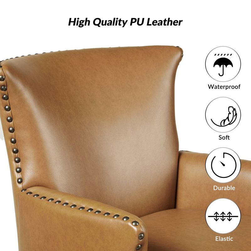 Jorge  Transitional Vegan Leather wingback design  Armchair with Nailhead Trim  for Living Room and Bedroom| Karat Home, 3 of 14