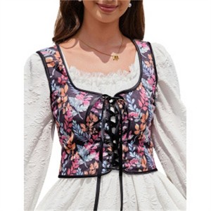 Clearlove Women's Vintage Floral Lace-Up Corset Top Adjustable Back Tie Bustier Cropped Bralette - 1 of 4