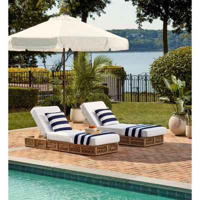 Tan Rope Wicker Armless Chaise with White Cushions