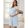 INSPIRE CHIC Women's Maternity Dress Boho Pleated Midi Tie Waist Belted Baby Shower Short Sleeve Babydoll Pregnancy Photoshoot - 2 of 4