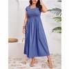 Clearlove Plus Size Summer Dress Boho Short Sleeve Roud Neck Smocked A-Line Wedding Guest Dresses for Curvy Women - 3 of 4