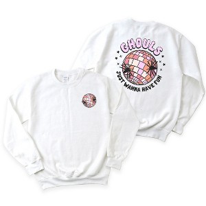 Simply Sage Market Women's Graphic Sweatshirt Ghouls Disco Ball Front and Back - 1 of 3