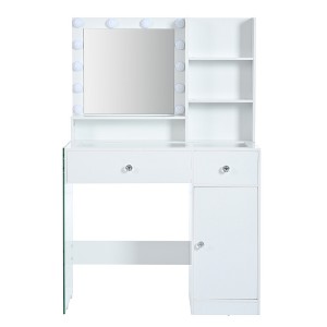 Ridstar 35.4 in. W 2 Drawers Vanity Desk with Mirror & Storage Shelves For Bedroom-White - 1 of 4