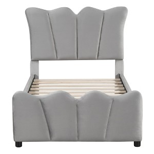 HomeRoots Gray Tufted Velvet Upholstered Twin Bed Frame - 1 of 4