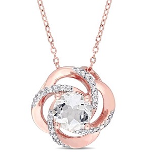 EVERLY JEWELRY | Rose Plated Sterling Silver 2 3/5ct TGW White Topaz Interlaced Floral Swirl Pendant with Chain, 18 inc - 1 of 4