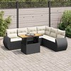 vidaXL Patio Sofa Set with Cushions Lounge Set Outdoor 7 Piece Poly Rattan - Black and Cream 3x Corner + Table + 3x Middle - 2 of 4