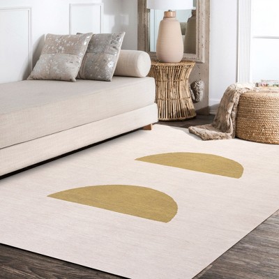 Scandinavian Minimalist Ivory Geometric 9' x 12' Synthetic Area Rug