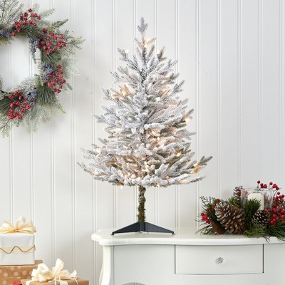 3-Foot Flocked Fraser Fir Artificial Christmas Tree with Warm White LED Lights