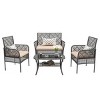Outdoor 4 Pcs Patio Furniture Set, PE Rattan Conversation Set with Tempered Glass Table, Sofa with Iron Frame and PE Cushions-Coolbibila - 4 of 4