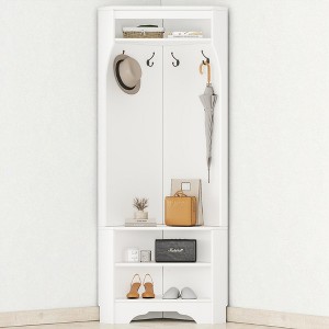 Mshliw Corner Hall Tree with Shoe Bench and Coat Rack, Space-Saving Entryway Storage Cabinet with Adjustable Shelf and 4 Hooks for Hallway - 1 of 4