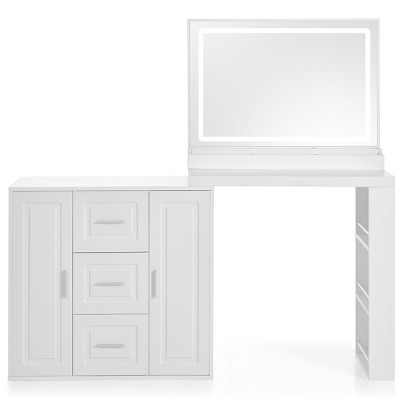 AZL1 Life Concept Dressers Modern Vanity with Adjustable Mirror Multi Functional Storage Table for Bedroom, White, 59.1"*15.4"*54.2"