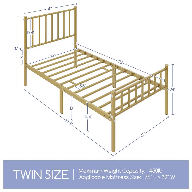 Yaheetech Metal Platform Bed Frame with Spindle Headboard and Footboard, 3 of 11