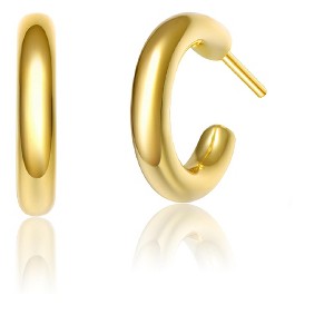 Guili Sterling Silver Gold Plated Small Open Hoop Earrings with Clear Cubic Zirconia, a Chic and Delicate Accent for Subtle Elegance - 1 of 3
