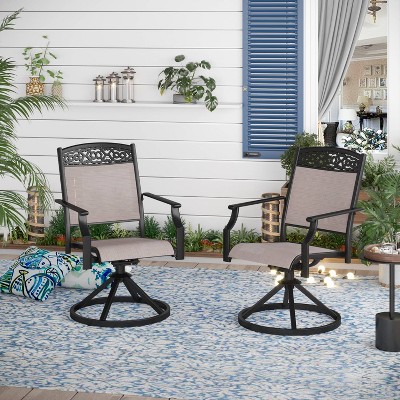 2pk Outdoor Swivel Dining Chairs With Metal Frame & Armrests - Captiva