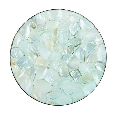 Balinese Blue-Green Shell Mosaic Round End Table with Storage
