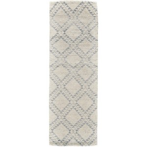 Gray and Ivory Geometric Hand Knotted Worn Faded Area Rug - 1 of 3
