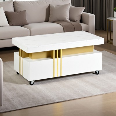 Contemporary Faux Marble Coffee Table with Drawers