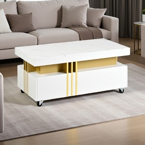 Contemporary Faux Marble Coffee Table with Drawers - 1 of 4