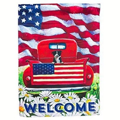 Evergreen Flag   Garden Sub Suede Patriotic Pup Truck Flag