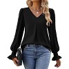 Coolmee Women's Long Puff Sleeve Tops Dressy Casual V Neck Tunic Shirts Loose Chiffon Work Blouse - 2 of 4