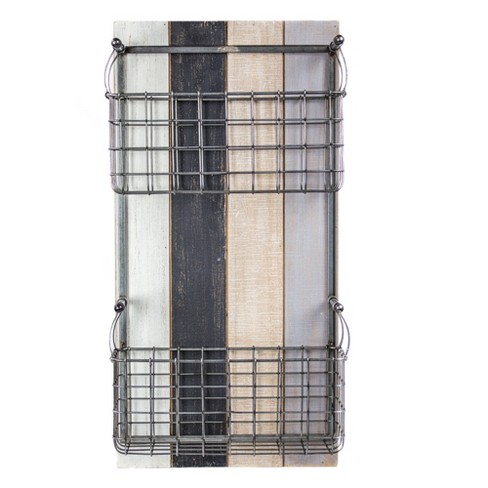 24 X 12 X 6 3 Double Pocket Wire Metal Wood Wall Storage Basket Mail Organizer American Art Decor Target