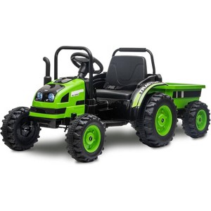 12V Kids Ride-On Tractor with Trailer, Electric Tractor w/ Remote, Music, USB, LED Lights & Safety Belt, Unload Button - 1 of 4