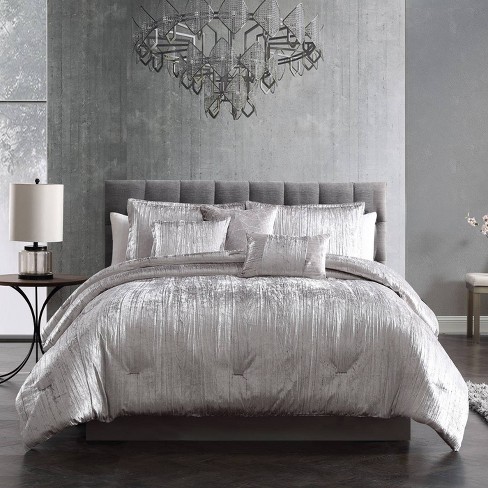 New Luxury Embroidered Velvet Duvet Silver Grey - King –