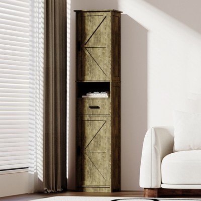 67" H Bathroom Storage Cabinet, Floor Cabinet with Drawer, Slim Freestanding Storage Organizer with Adjustable Shelves for Bathroom Living Room